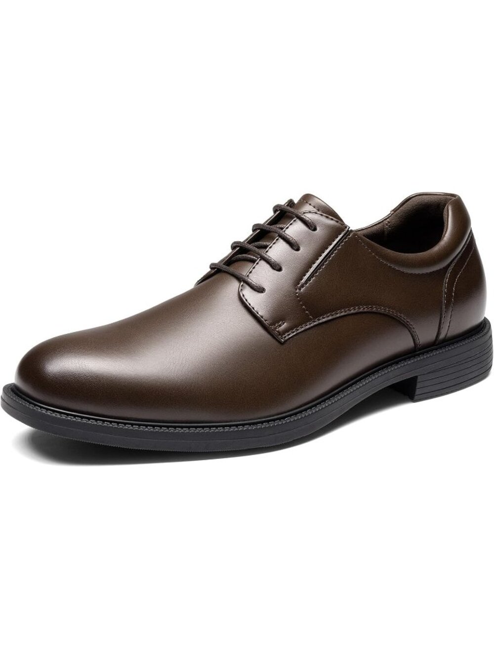Men's Brown Matte Leather Anti-Slip Grooved Plain Toe Derby Tuxedo Dress Shoes